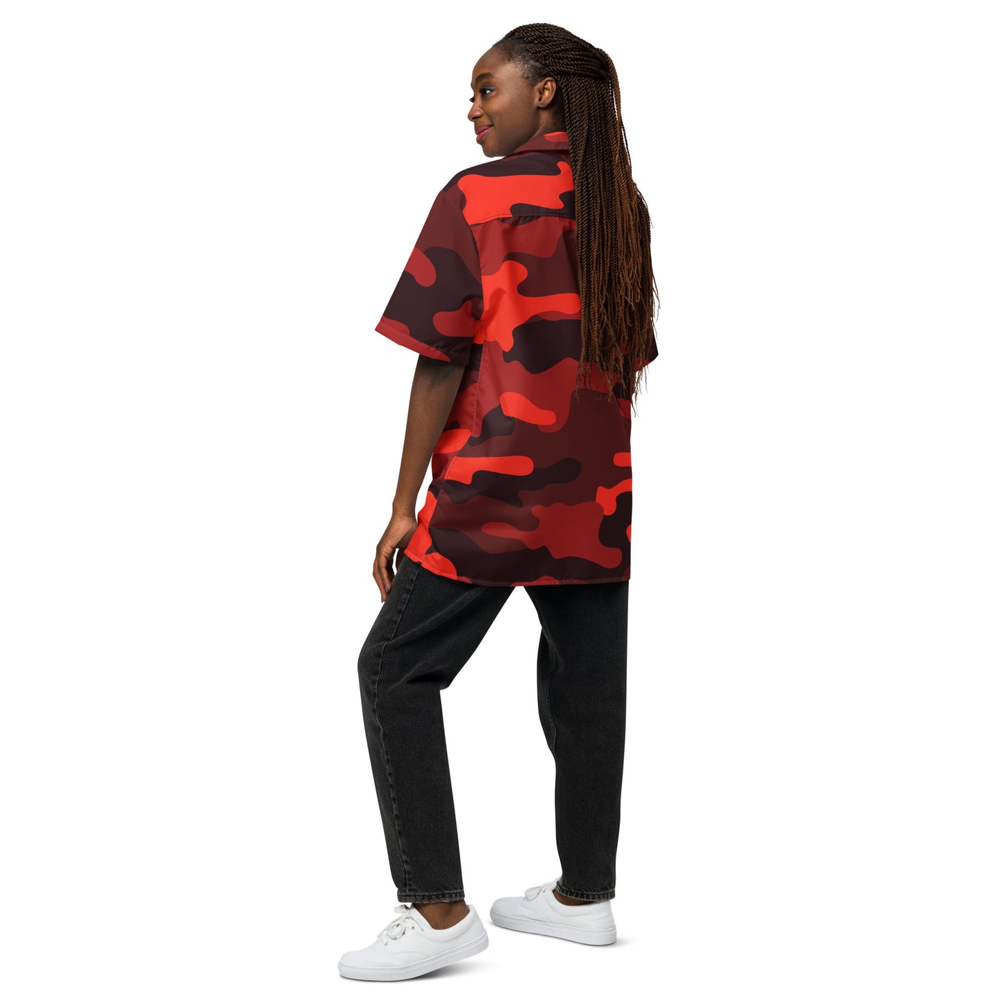 Camo Button Up Shirt | Scarlet Red & Black Camouflage