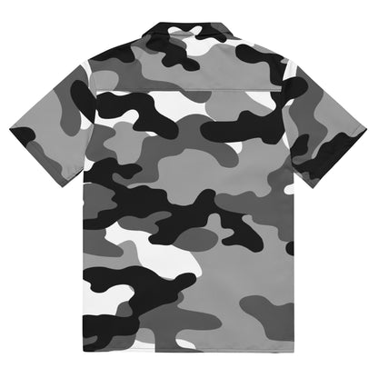 Camo Button Up Shirt | Black, White & Gray Camouflage