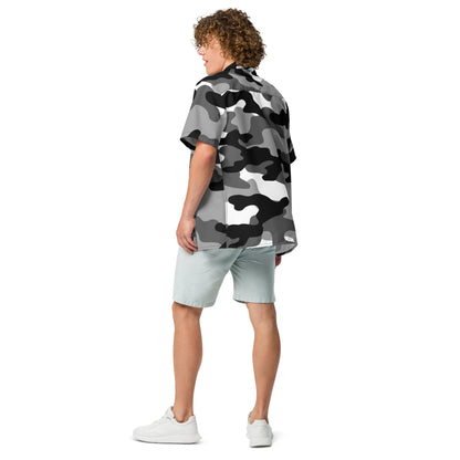 Camo Button Up Shirt | Black, White & Gray Camouflage