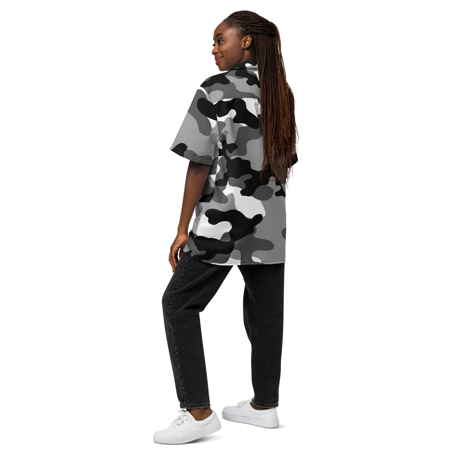 Camo Button Up Shirt | Black, White & Gray Camouflage