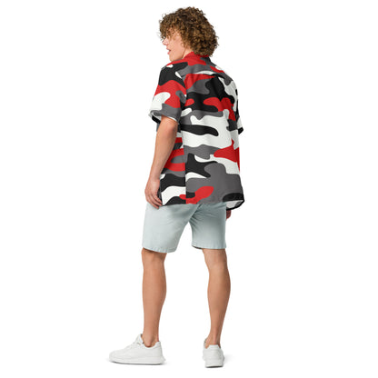 Camo Button Up Shirt | Red, Black & White Camouflage