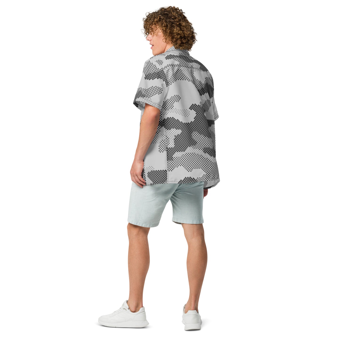 Camo Button Up Shirt | Black & White Digital Camouflage