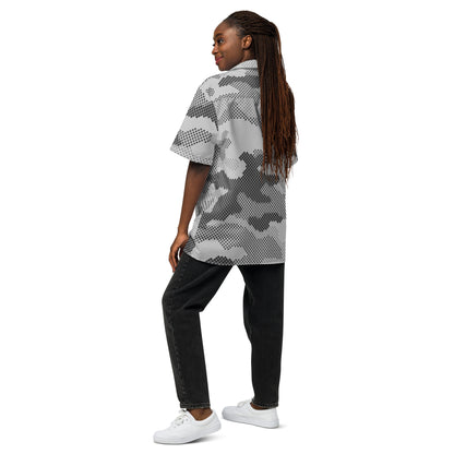 Camo Button Up Shirt | Black & White Digital Camouflage