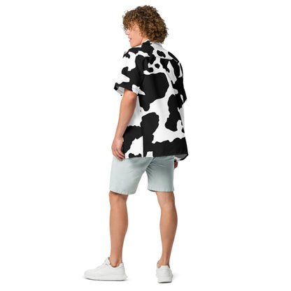 Camo Button Up Shirt | Black & White Cow Print