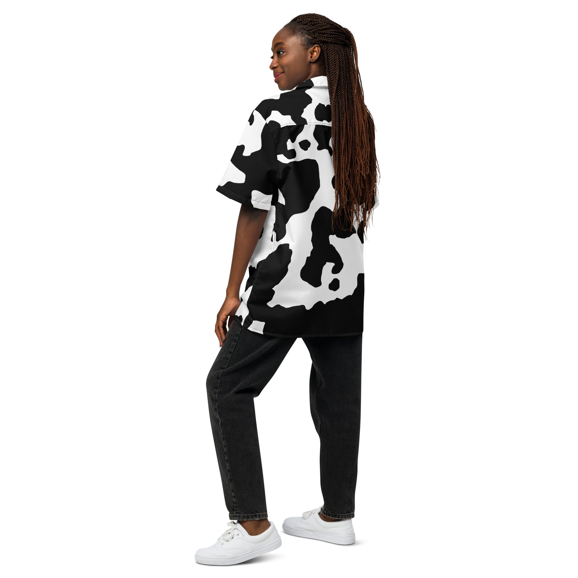 Camo Button Up Shirt | Black & White Cow Print