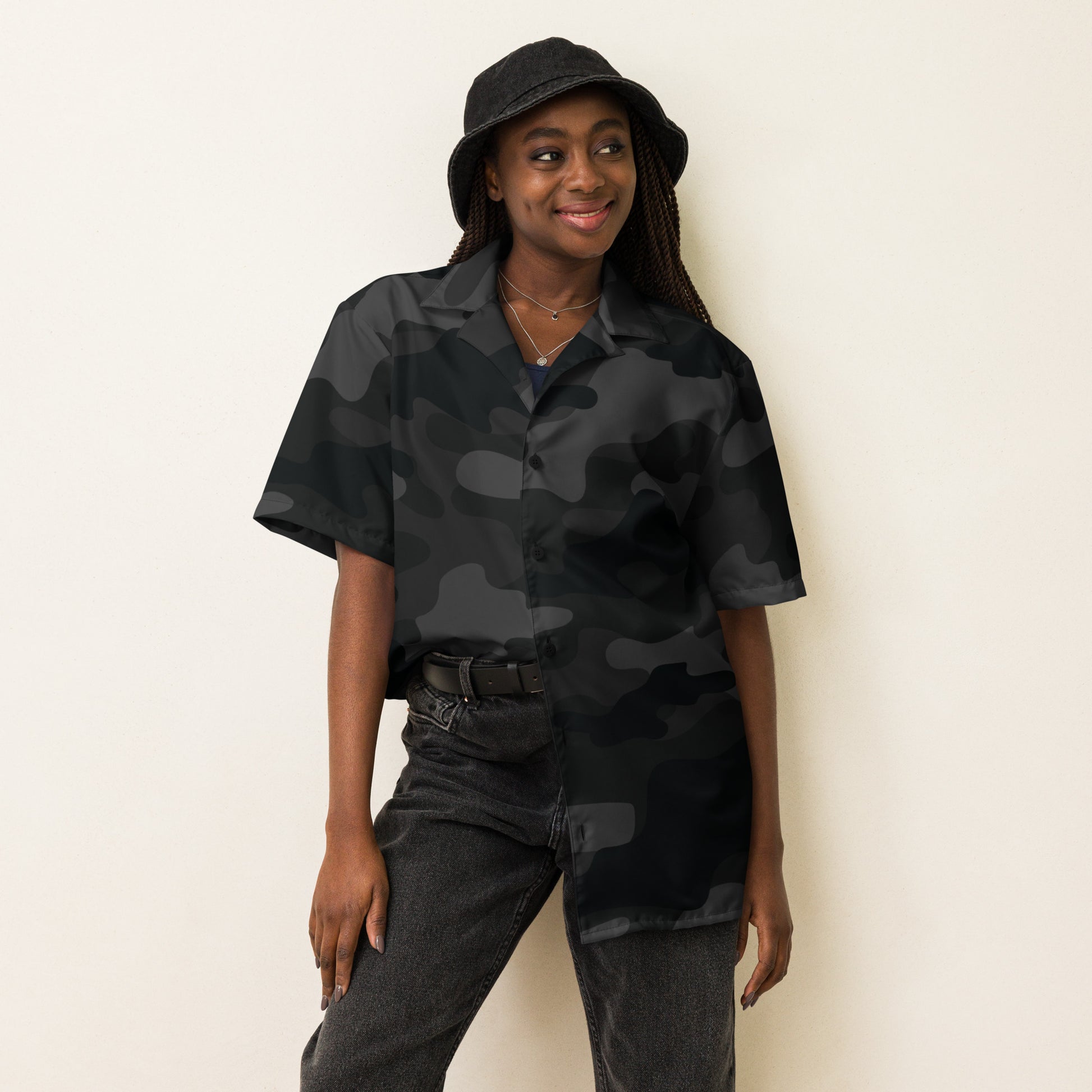 Camo Button Up Shirt | Black Camouflage