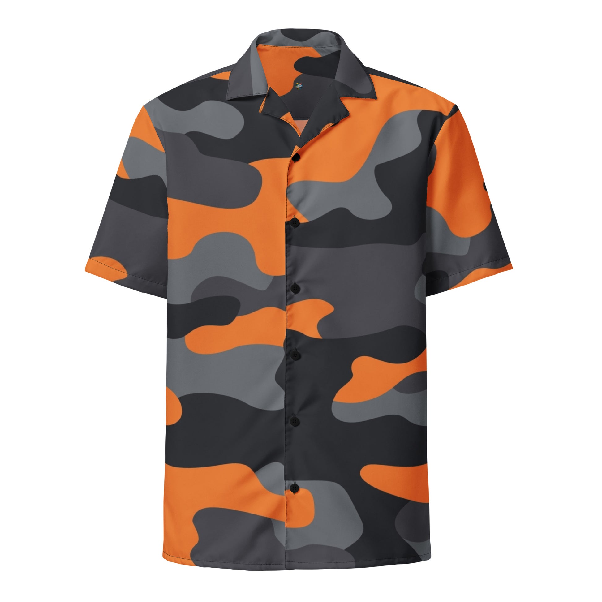 Camo Button Up Shirt | Orange, Black & Gray Camouflage