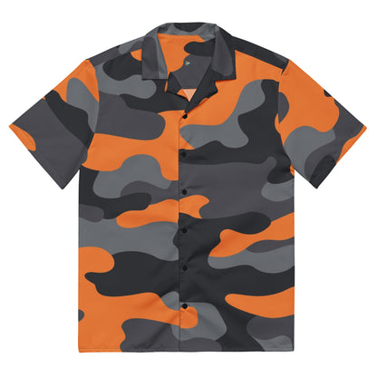 Camo Button Up Shirt | Orange, Black & Gray Camouflage