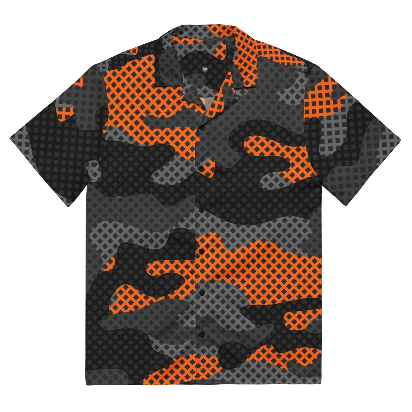 Camo Button Up Shirt | Black & Orange Pixel Camouflage