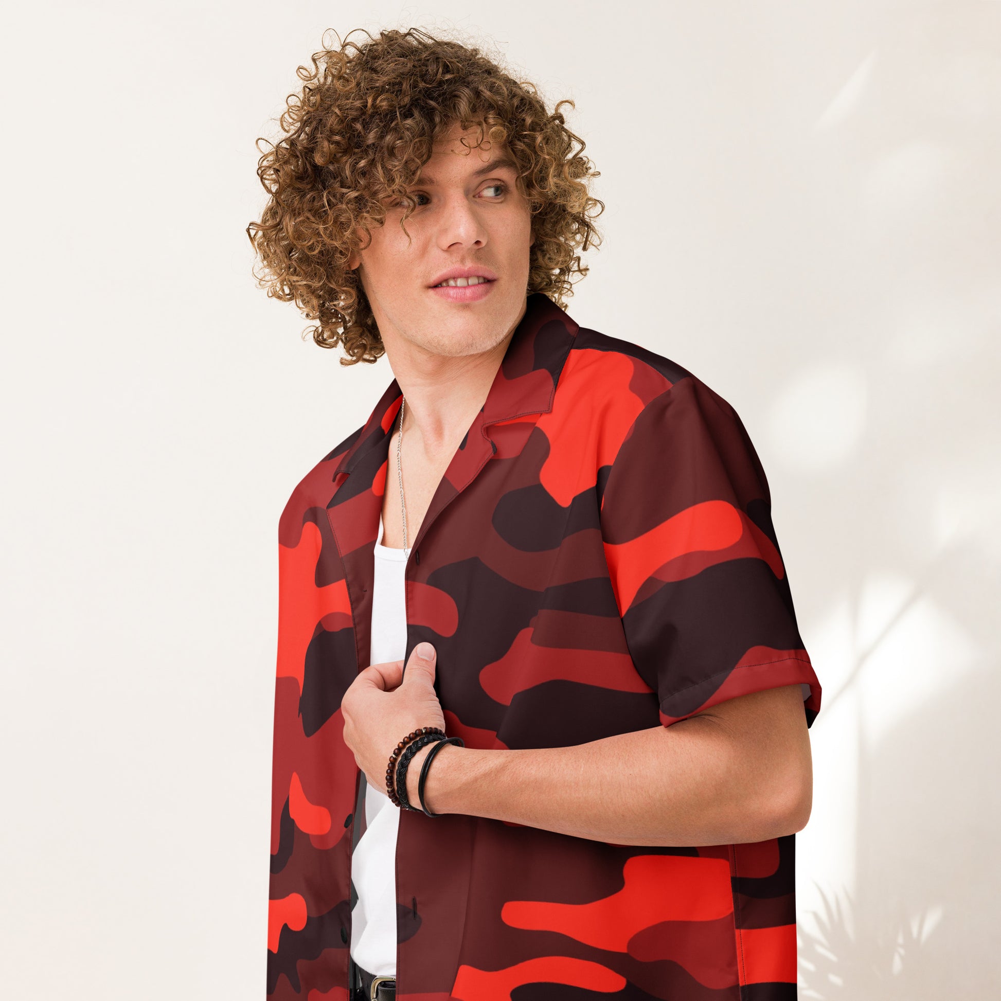 Camo Button Up Shirt | Scarlet Red & Black Camouflage