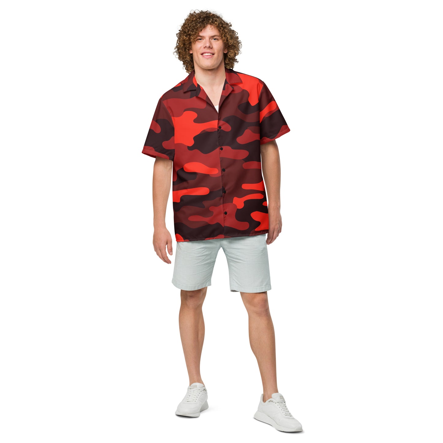 Camo Button Up Shirt | Scarlet Red & Black Camouflage