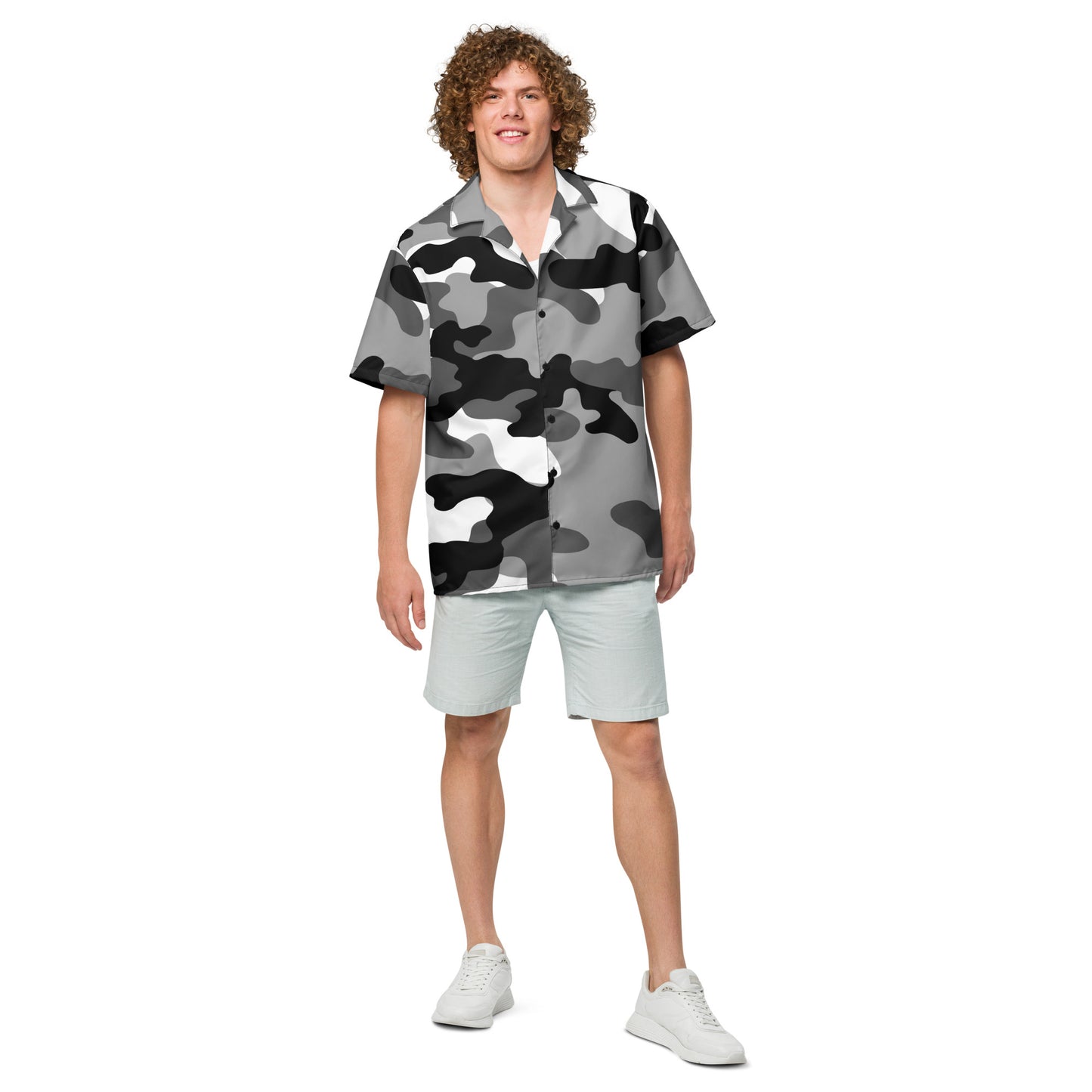 Camo Button Up Shirt | Black, White & Gray Camouflage