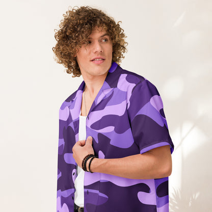 Camo Button Up Shirt | Purple, Blue & Mauve Camouflage