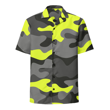 Camo Button Up Shirt | Black, Gray & Yellow Camouflage