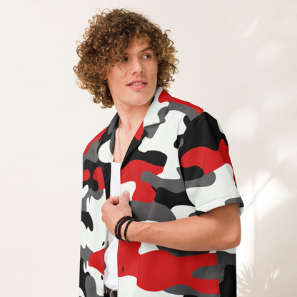 Camo Button Up Shirt | Red, Black & White Camouflage