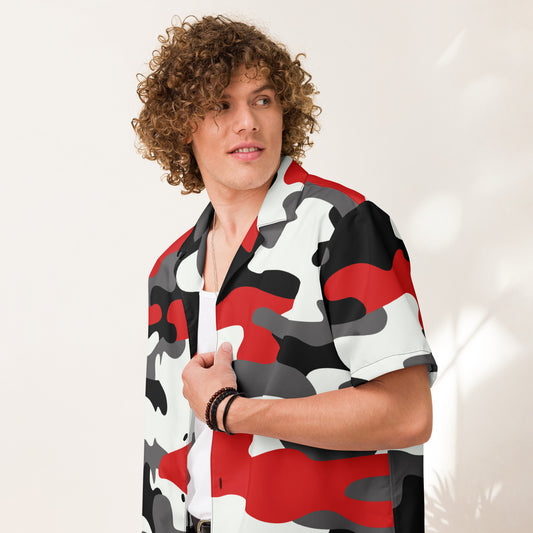 Camo Button Up Shirt | Red, Black & White Camouflage