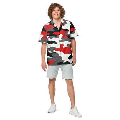 Camo Button Up Shirt | Red, Black & White Camouflage