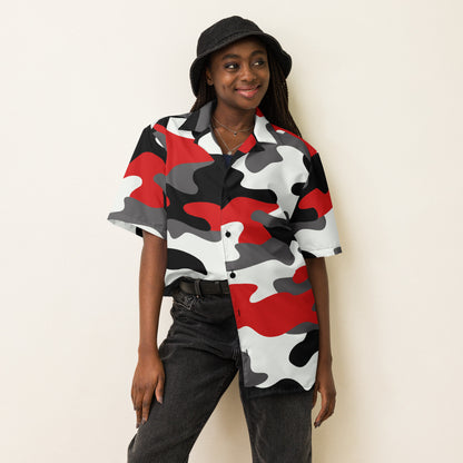 Camo Button Up Shirt | Red, Black & White Camouflage