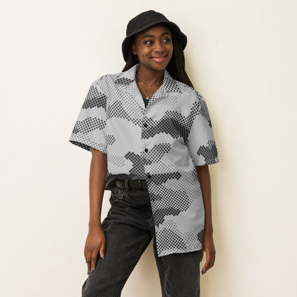 Camo Button Up Shirt | Black & White Digital Camouflage