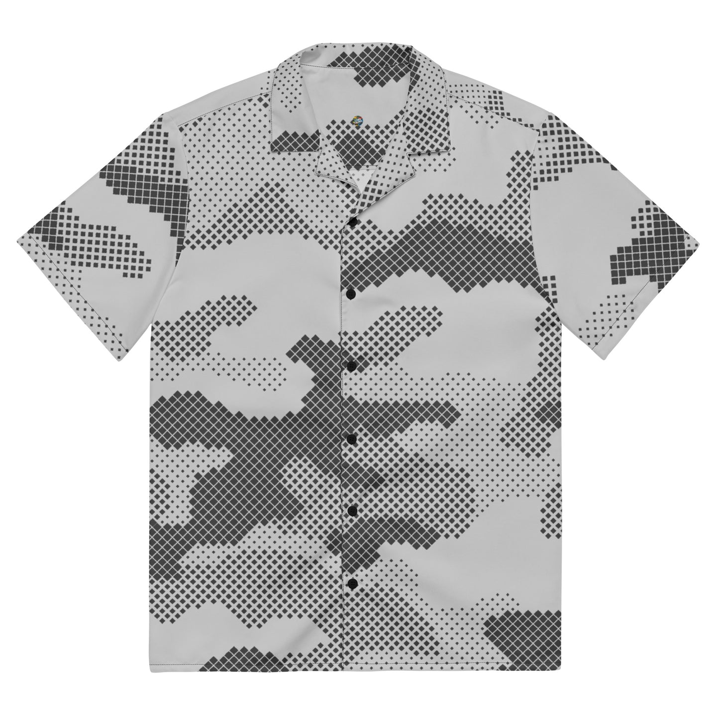 Camo Button Up Shirt | Black & White Digital Camouflage