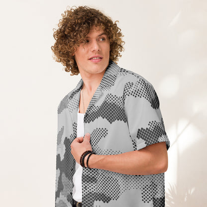 Camo Button Up Shirt | Black & White Digital Camouflage