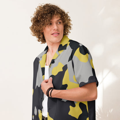 Camo Button Up Shirt | Yellow, Black & Silver Camouflage