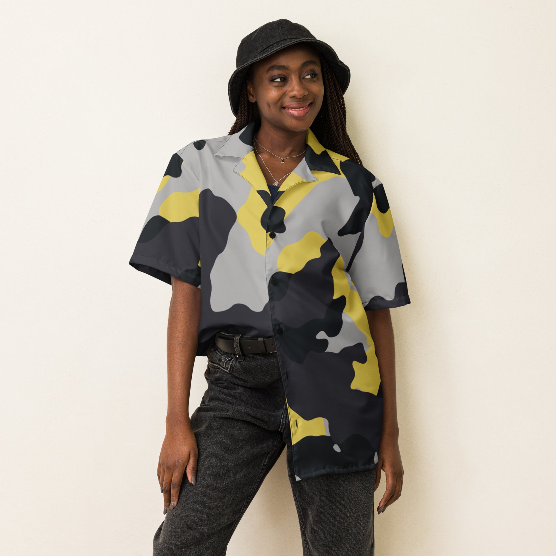 Camo Button Up Shirt | Yellow, Black & Silver Camouflage