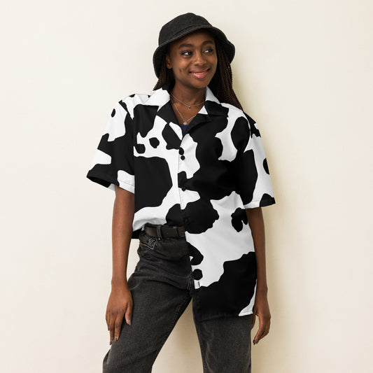 Camo Button Up Shirt | Black & White Cow Print