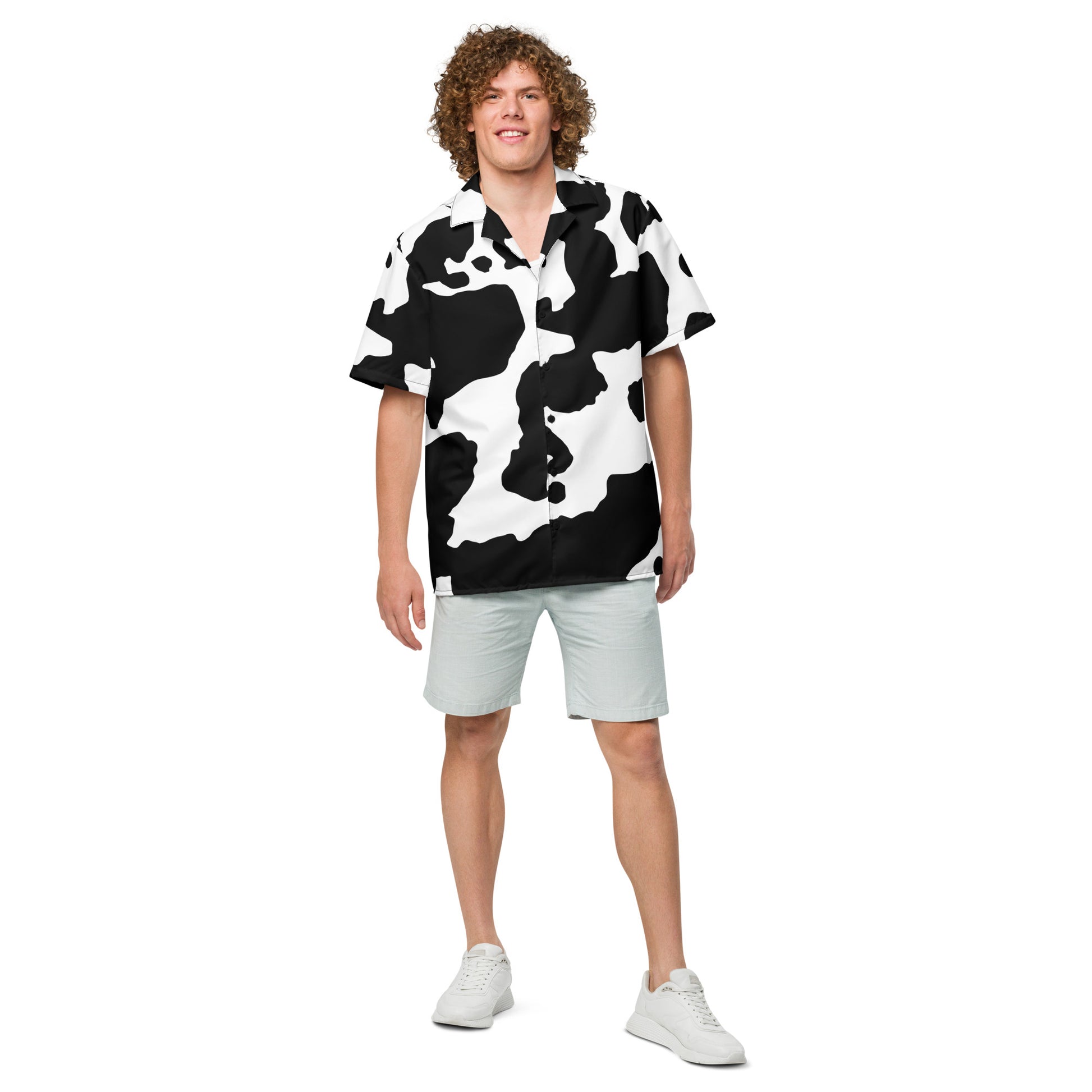 Camo Button Up Shirt | Black & White Cow Print