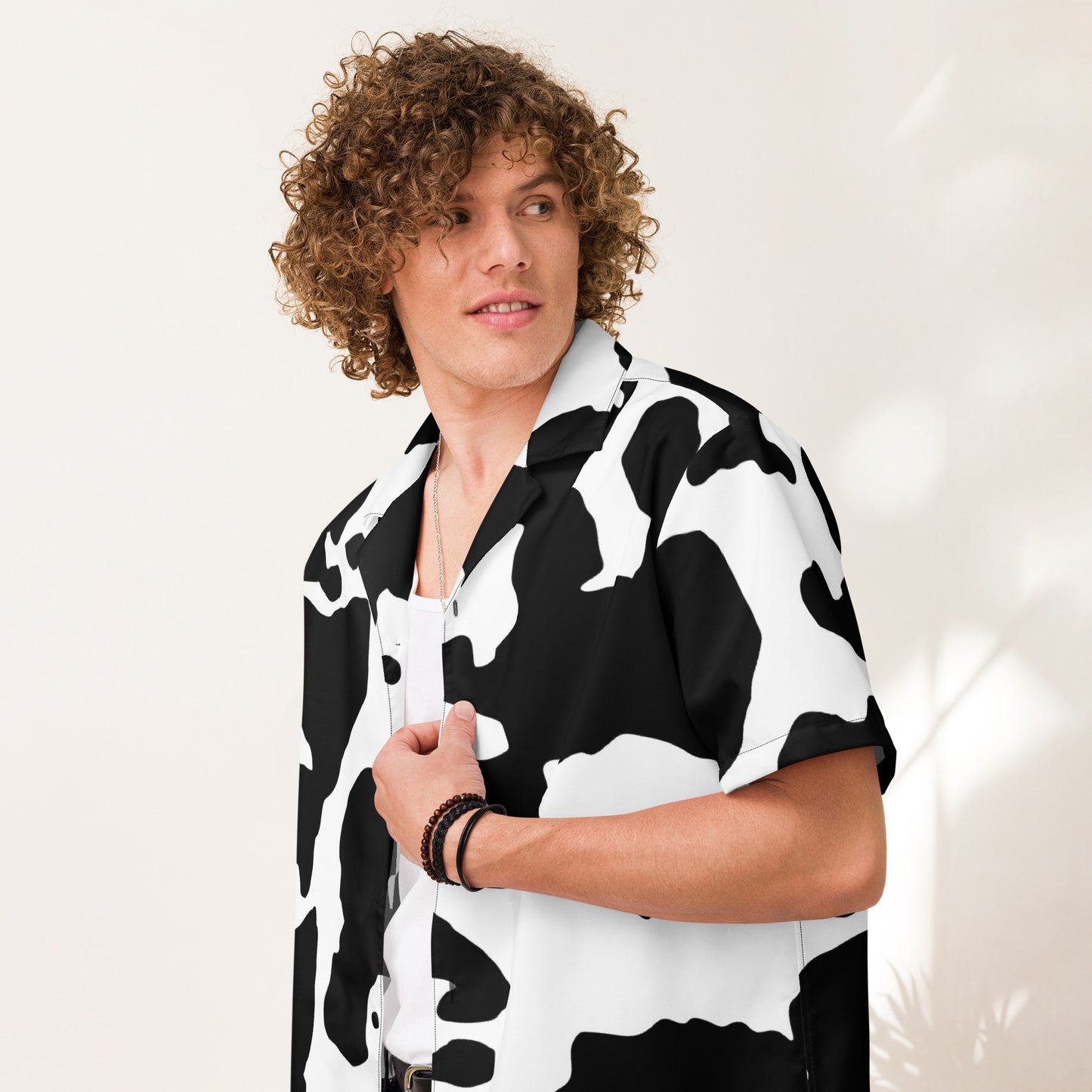 Camo Button Up Shirt | Black & White Cow Print