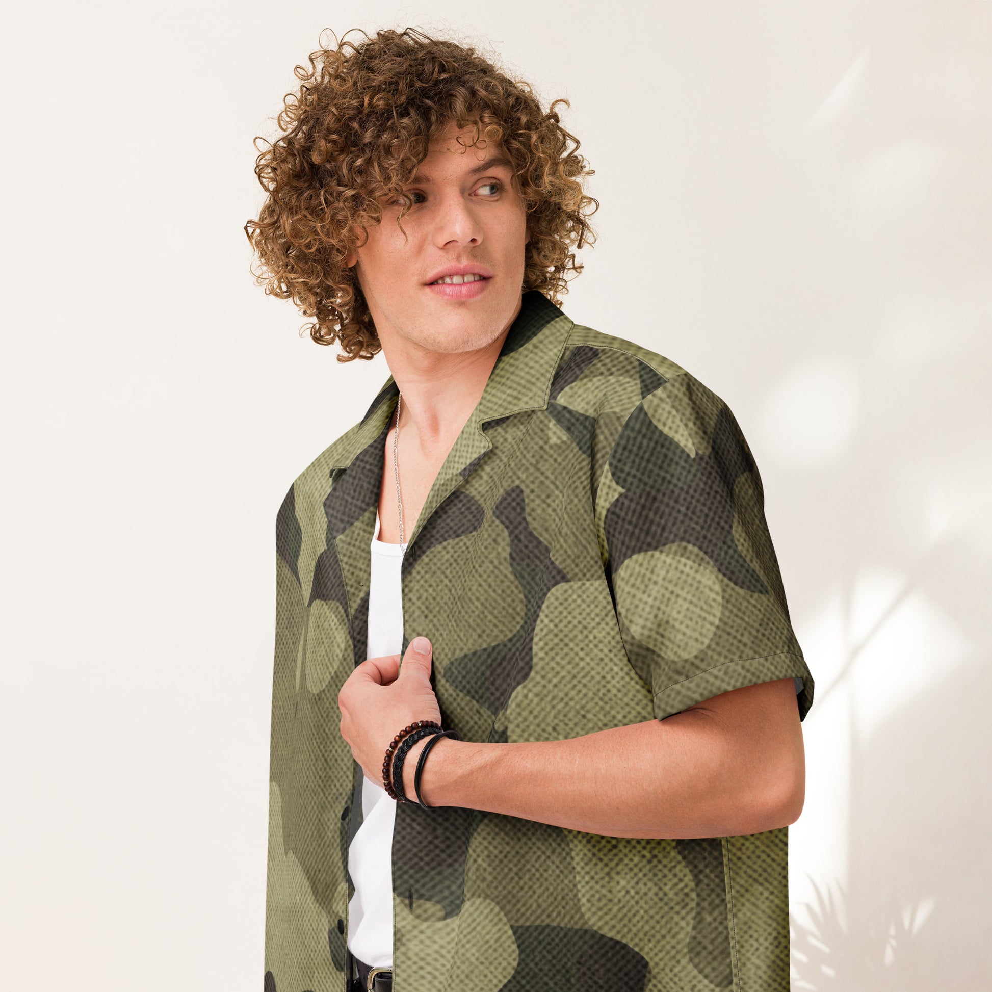 Camo Button Up Shirt | Green Fabric Camouflage