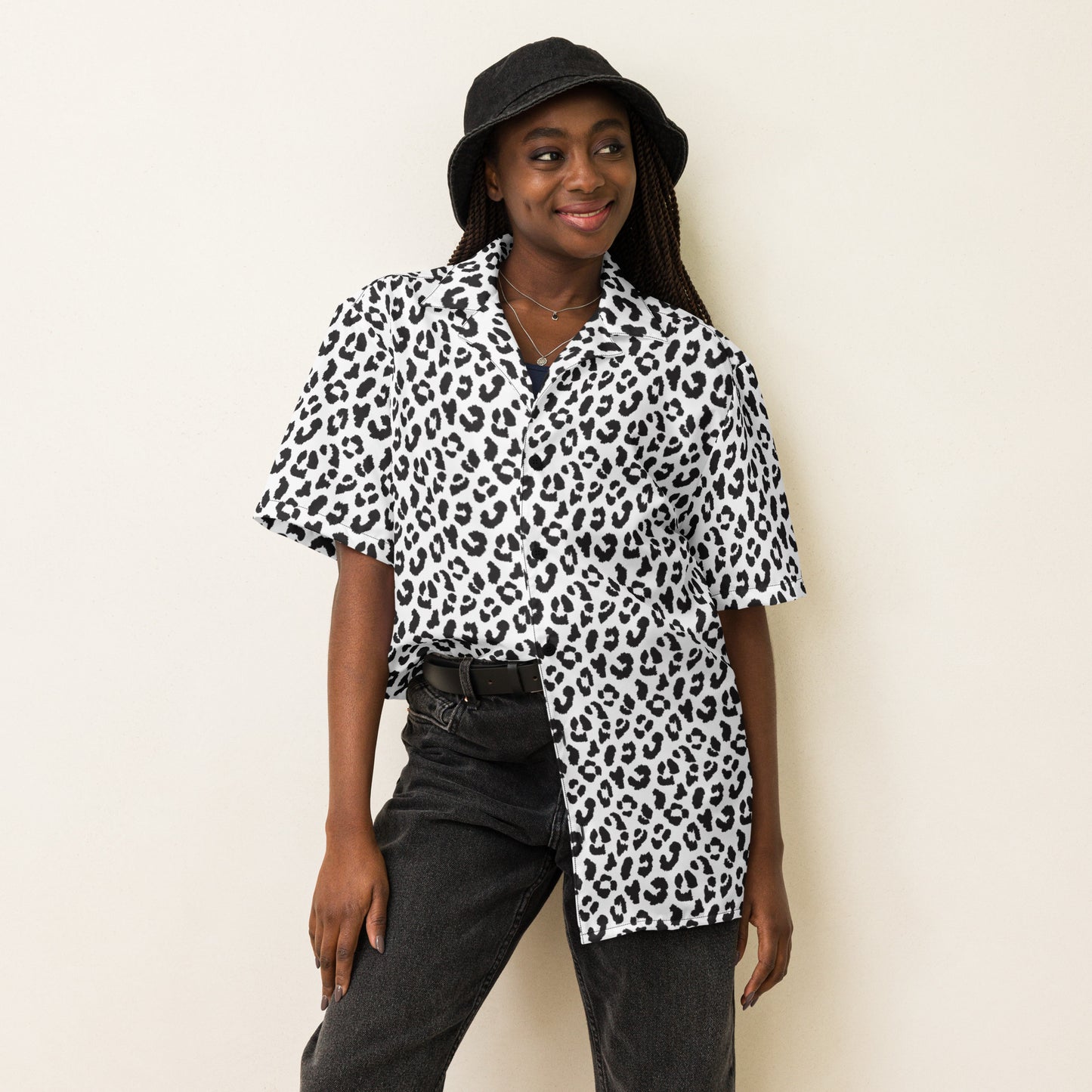 Leopard Button Up Shirt | OVERSIZED FIT | Black on White