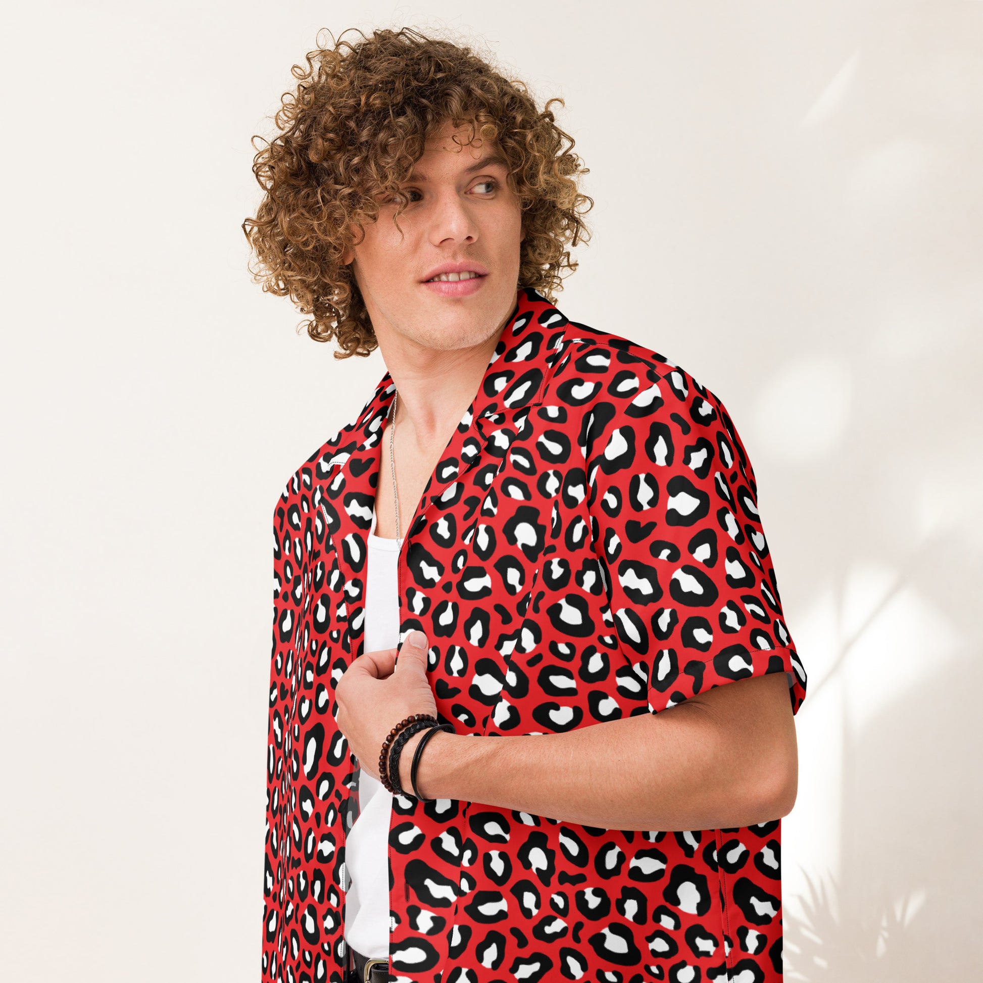 Leopard Button Up Shirt | OVERSIZED FIT | Red, Black & White