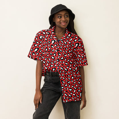 Leopard Button Up Shirt | OVERSIZED FIT | Red, Black & White