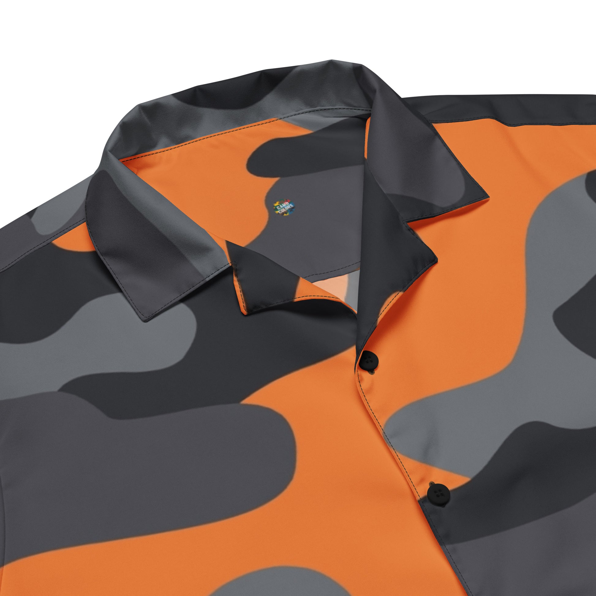 Camo Button Up Shirt | Orange, Black & Gray Camouflage