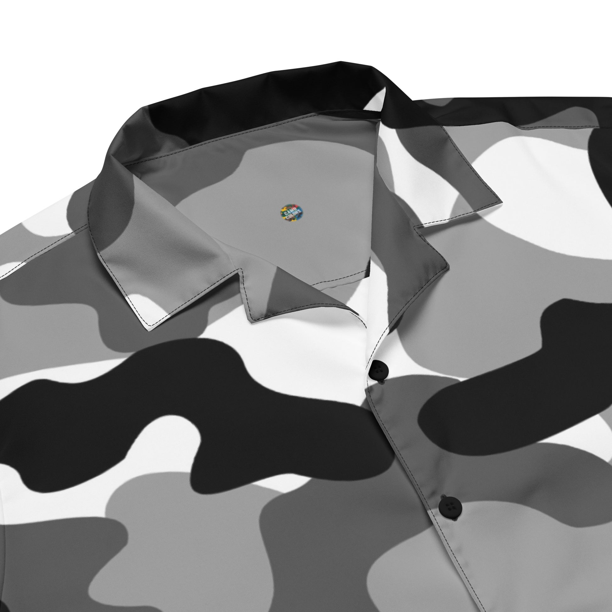 Camo Button Up Shirt | Black, White & Gray Camouflage