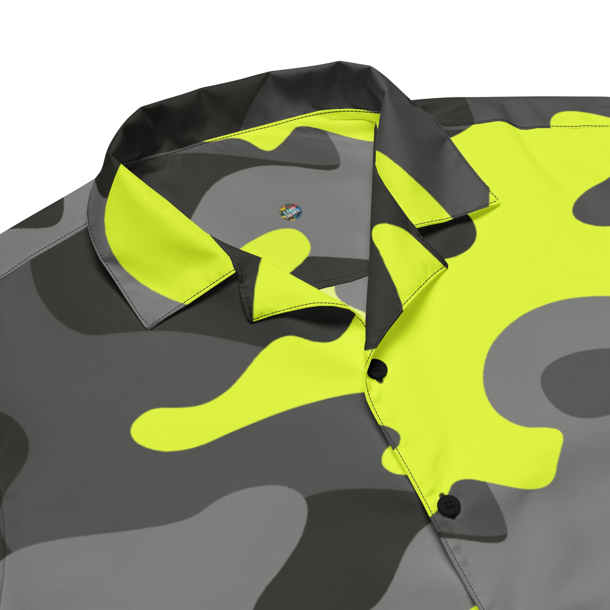 Camo Button Up Shirt | Black, Gray & Yellow Camouflage