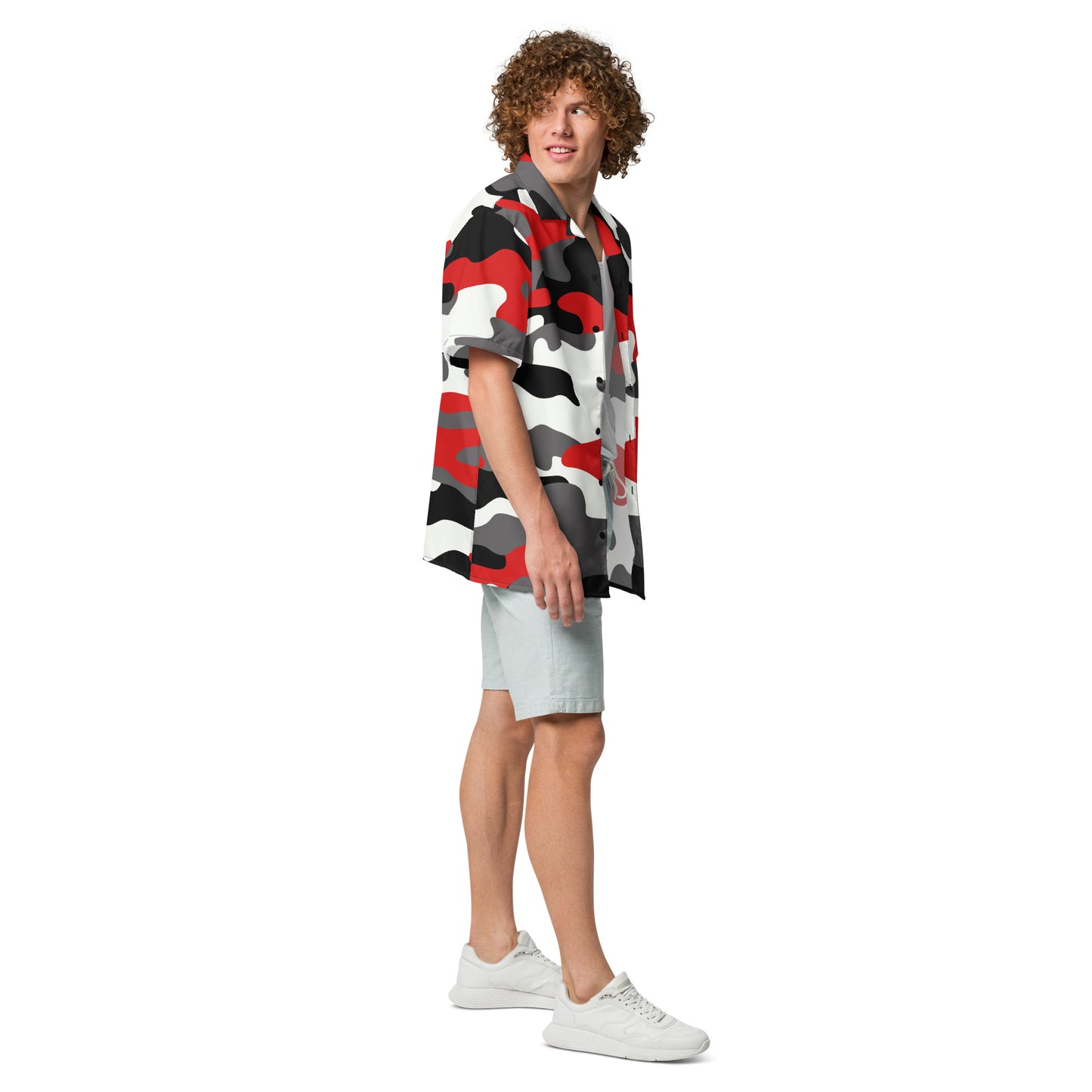 Camo Button Up Shirt | Red, Black & White Camouflage