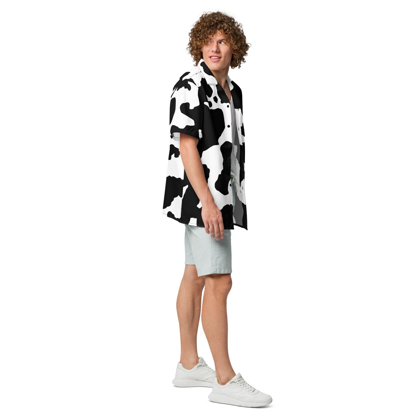 Camo Button Up Shirt | Black & White Cow Print