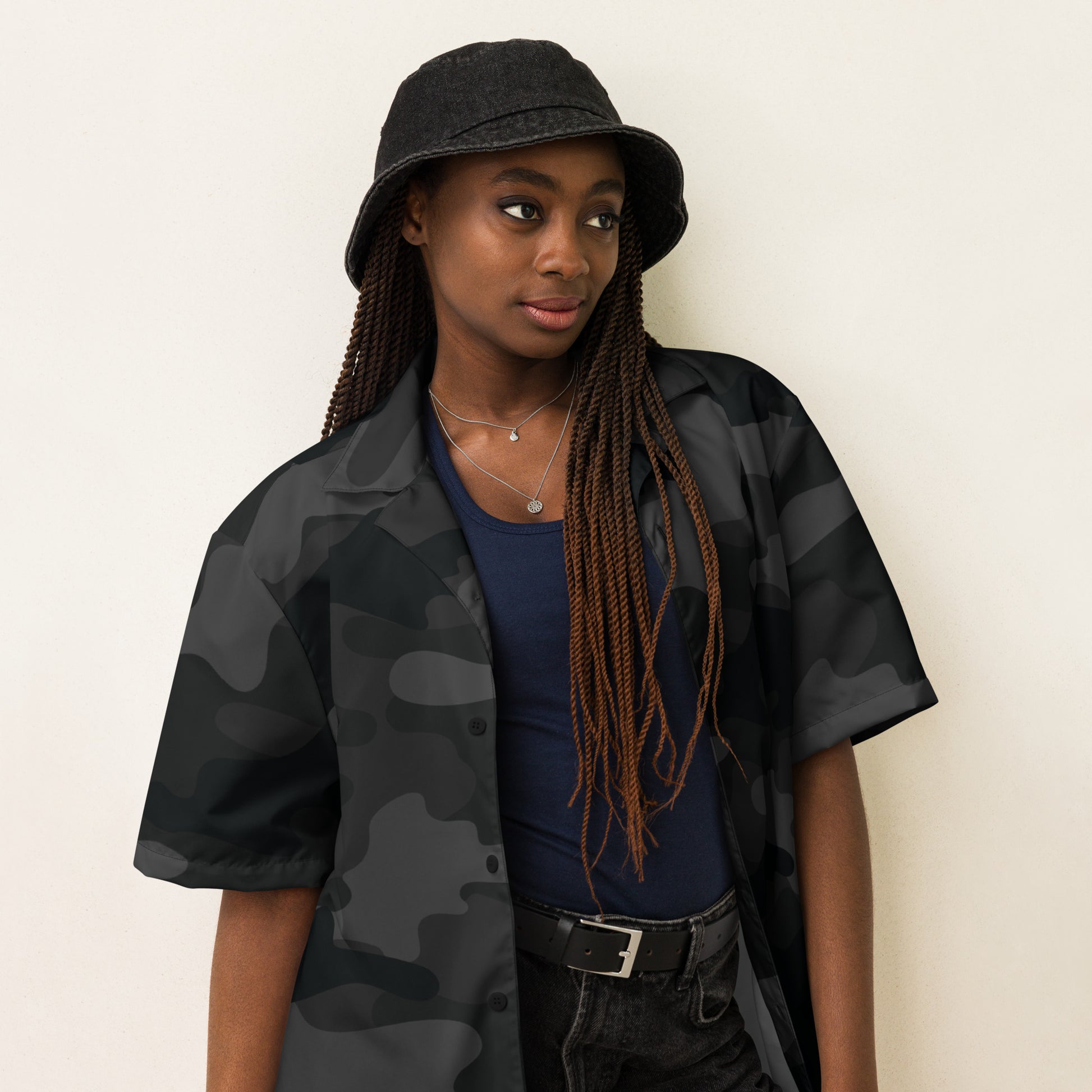 Camo Button Up Shirt | Black Camouflage