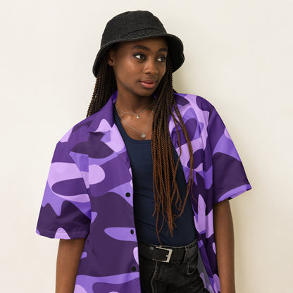 Camo Button Up Shirt | Purple, Blue & Mauve Camouflage