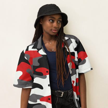 Camo Button Up Shirt | Red, Black & White Camouflage