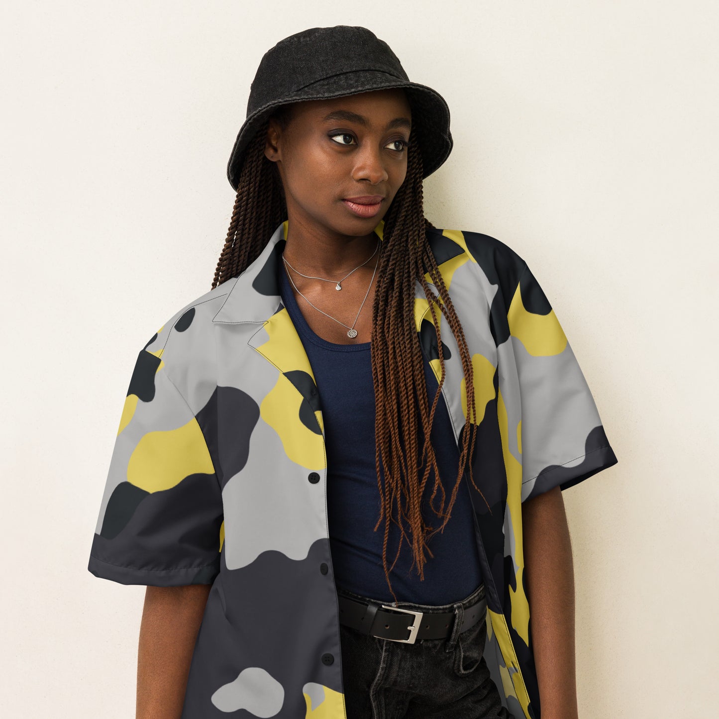 Camo Button Up Shirt | Yellow, Black & Silver Camouflage