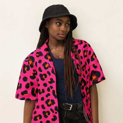 Leopard Button Up Shirt | OVERSIZED FIT | Cerise Pink, Orange & Black