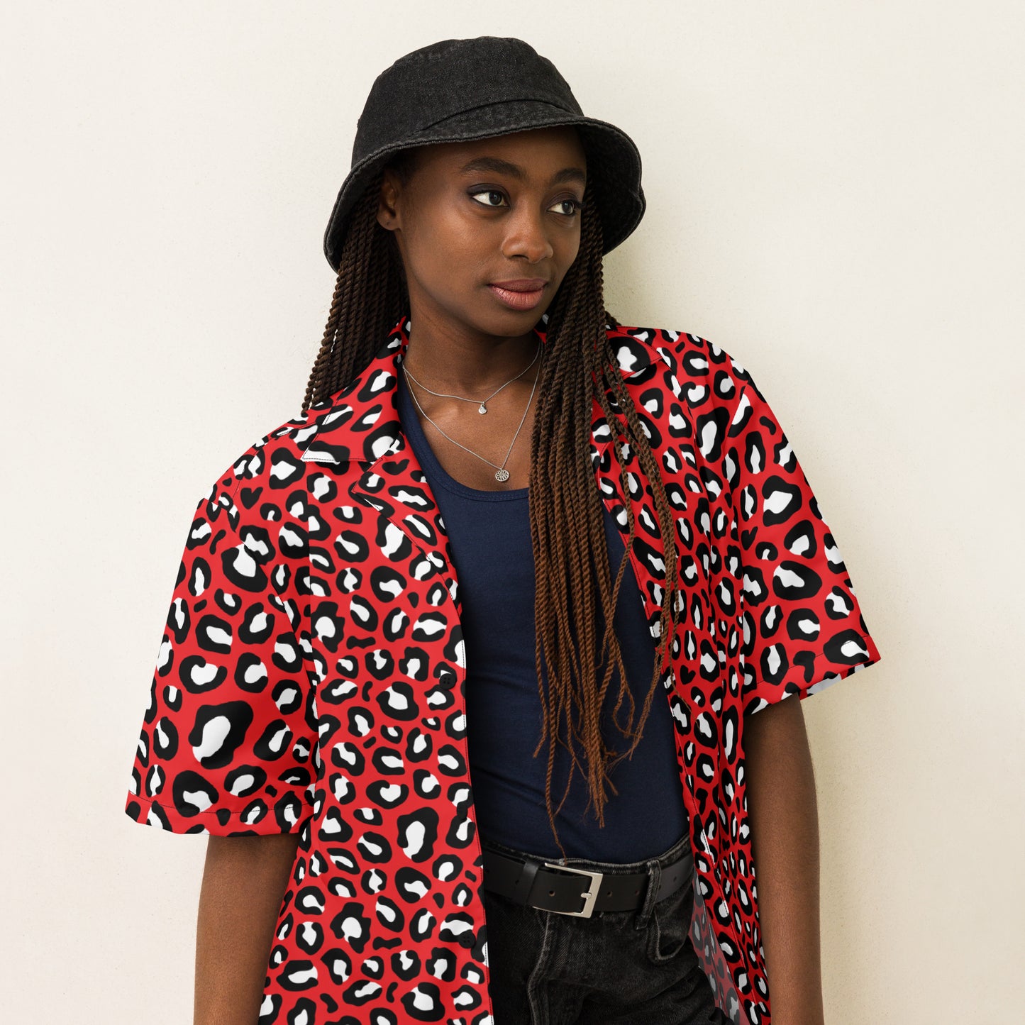 Leopard Button Up Shirt | OVERSIZED FIT | Red, Black & White