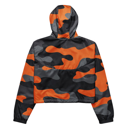 Cropped Windbreaker For Women | Orange, Gray & Black Camouflage