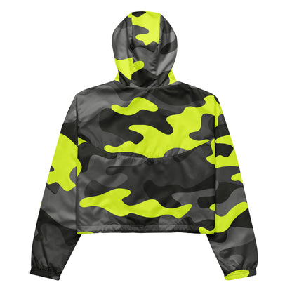 Cropped Windbreaker For Women | Black, Gray & Yellow Camouflage