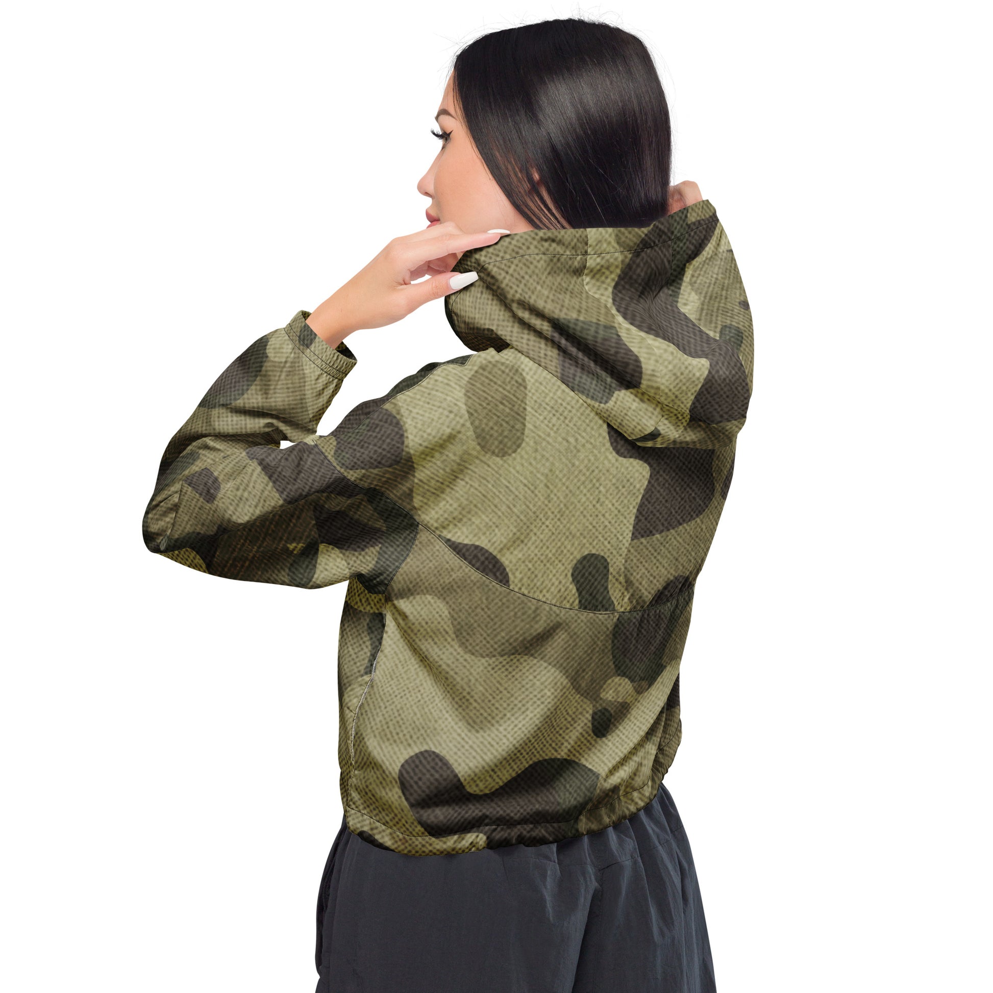 Cropped Windbreaker | Green Fabric Camouflage