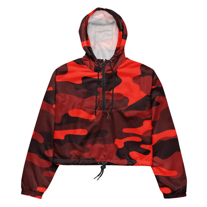 Cropped Windbreaker For Women | Scarlet Red & Black Camouflage