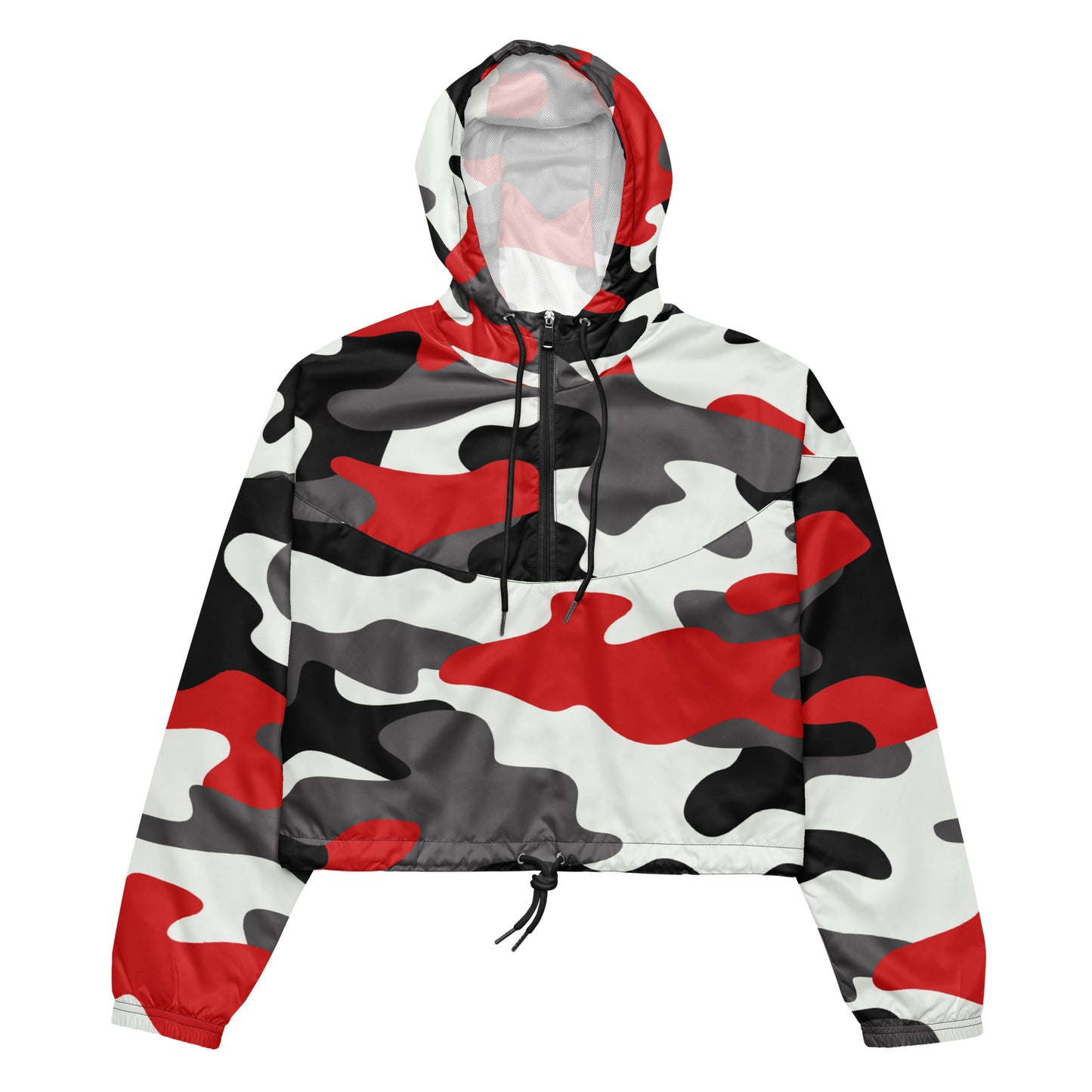 Cropped Windbreaker For Women | Red, Black & White Camouflage